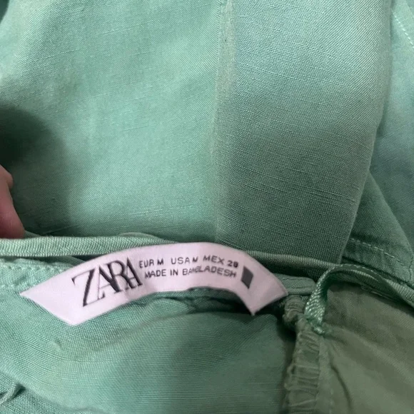 Zara Green Midi Dress with Slit linen medium women’s dress #902 - Picture 6 of 8